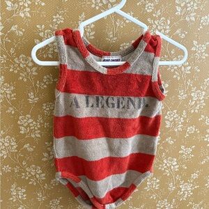 Bobo Choses terry cloth red and Gray Striped Baby Onesie